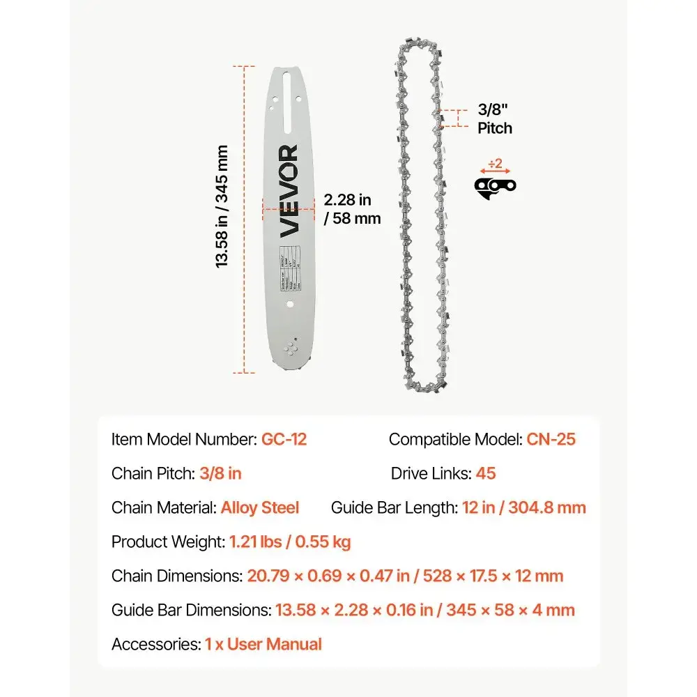 Saw Chain & Guide Bar-12inch-1Pack
