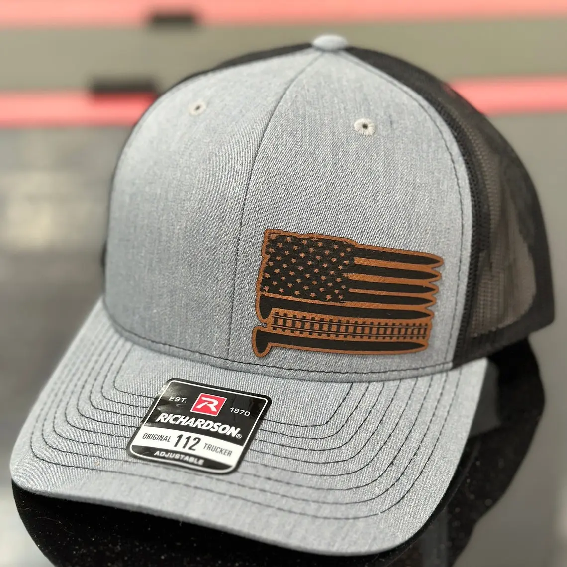 Railroad, Railroad Flag, railroad American Flag, engineer, train spike, conductor, Father’s Day Leather Patch Hat