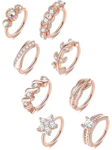 8Pcs 20G Stainless Steel Nose Ring Hoop Paved CZ Leaf Cartilage Earring for Women Body Ear Piercing Hoop Ring for Nose Ear Cartilage