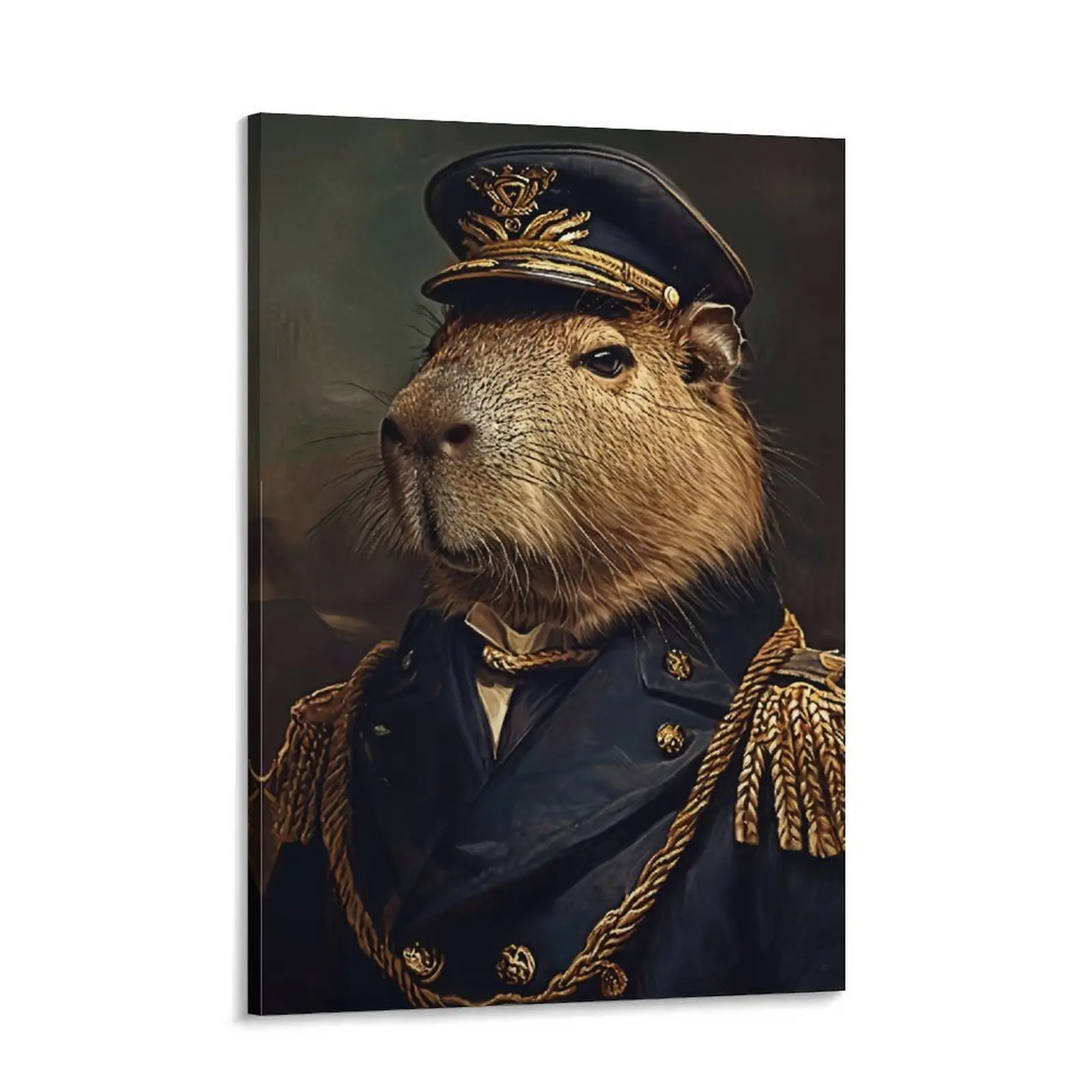 Funny Capybara Wall Art, Vintage Military Officer Animal Portrait Canvas, Meme Decor Poster for Bedroom, Gaming Room, Office and Unique Gift，Funny Animal Canvas Print, Capybara Captain Portrait Vintage Artwork, Unique Meme Wall Decor Gift for Friends