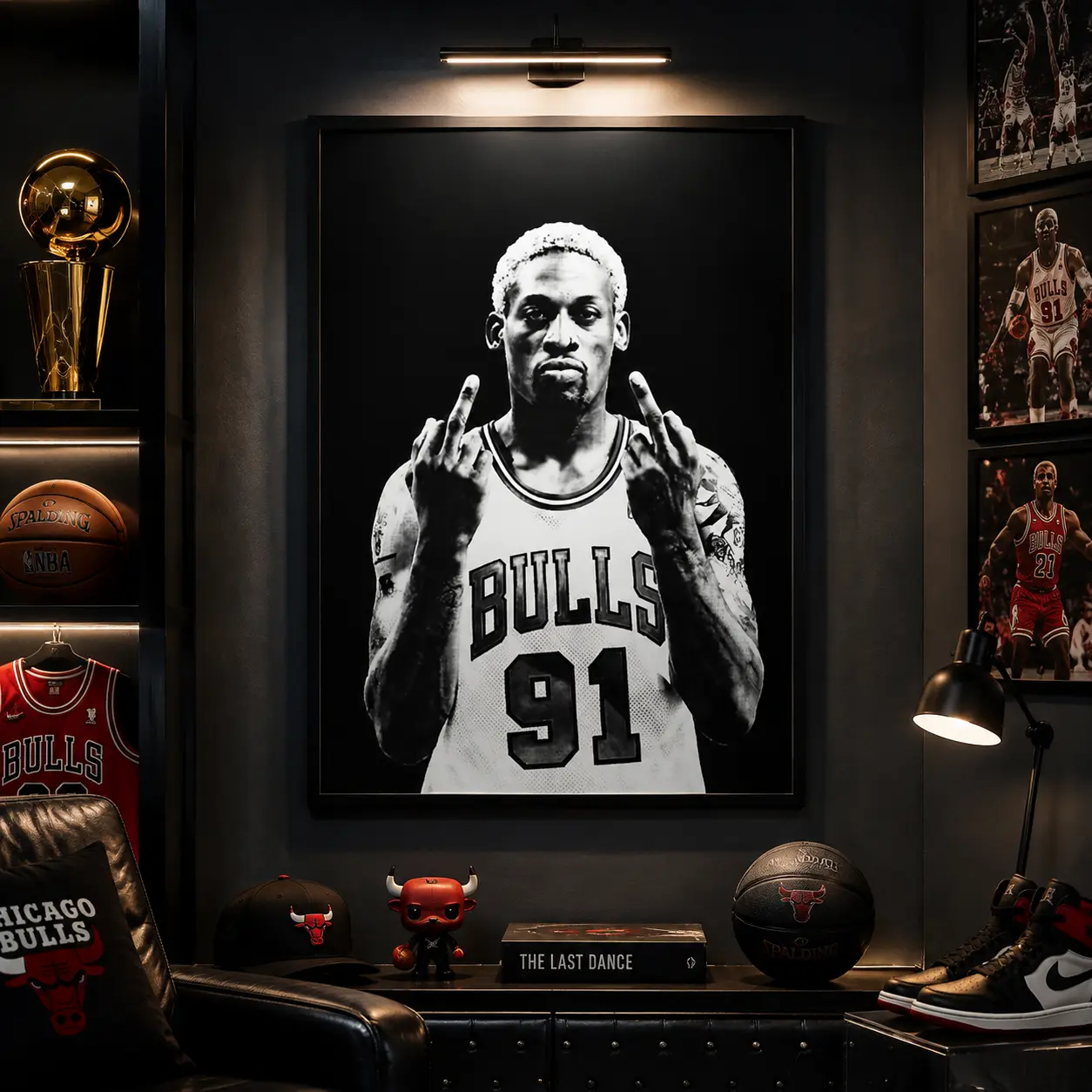 Dennis Rodman Chicago Bulls 91 Canvas Wall Art Poster NBA Basketball Black White Aesthetic Sports Decor Bedroom Living Room Man Cave Gift for Basketball Fans Iconic Defensive Legend Motivation Street Art Print