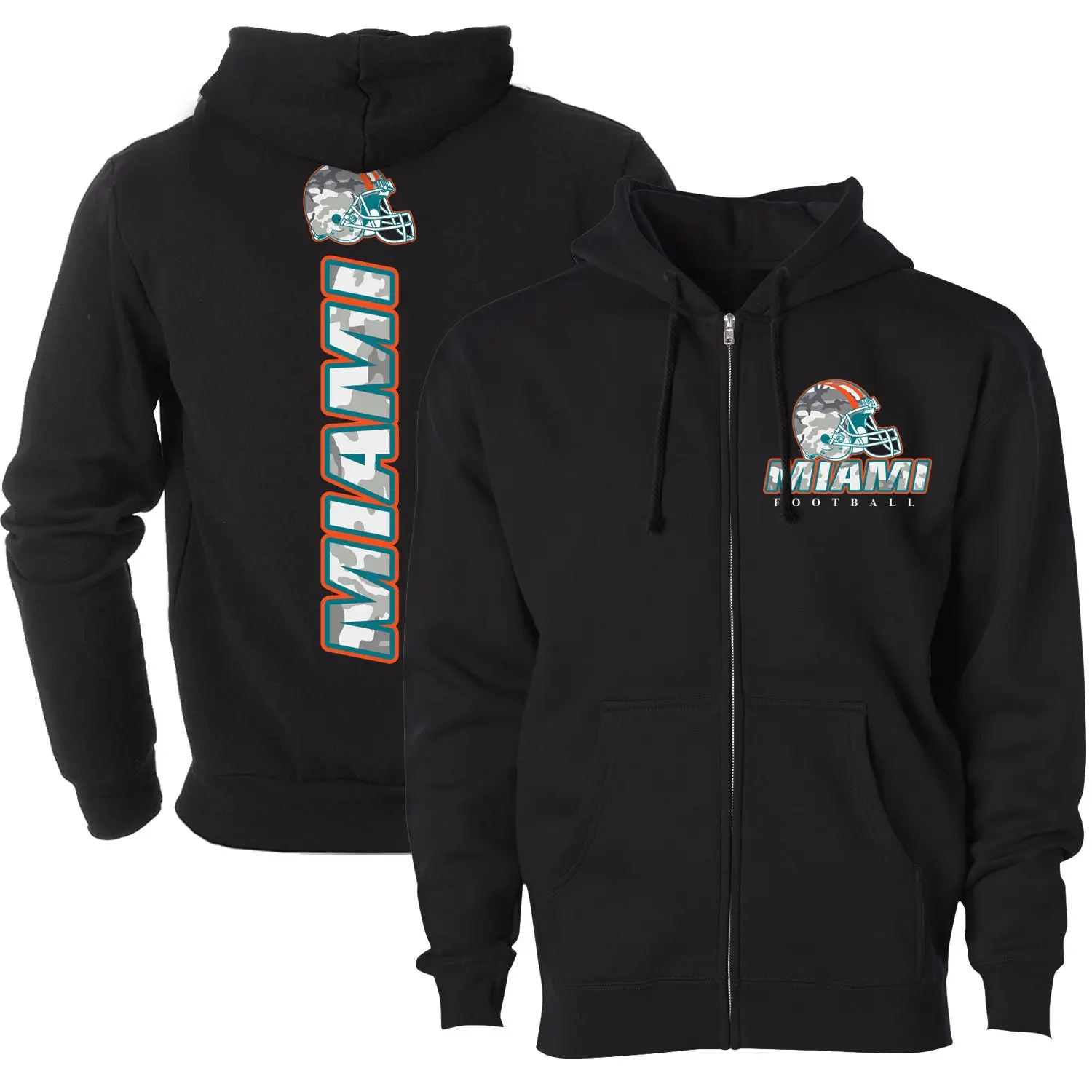 Men Army Camo Football Zip Up Hoodie - Miami