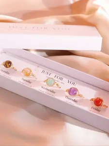 Bohemian Vintage Natural Stone Rings Set, Boho Style Rings, 5 Piece Colorful Stones, Unisex Daily Wear Jewelry Gift Box, Perfect for All Seasons