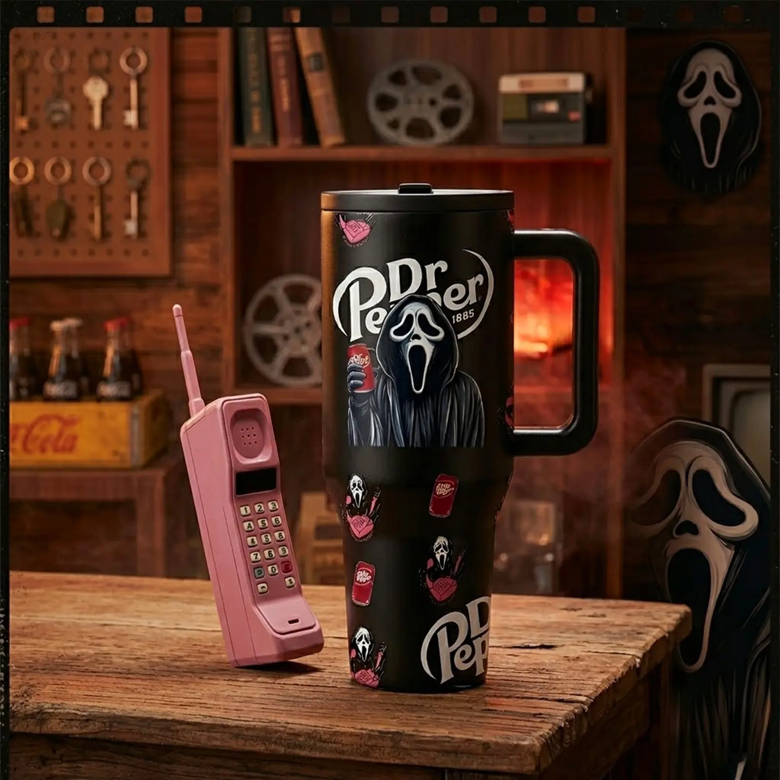 40oz Scream Soda Theme Stainless Steel Insulated Double Wall Tumbler Mug, Dual-Layer Leak-Proof, Halloween Scary Horror Ghost Design, Keeps Hot 12h Cold 24h, Perfect Gift, Drinkware Flasks, Drinkware Vacuum Flask