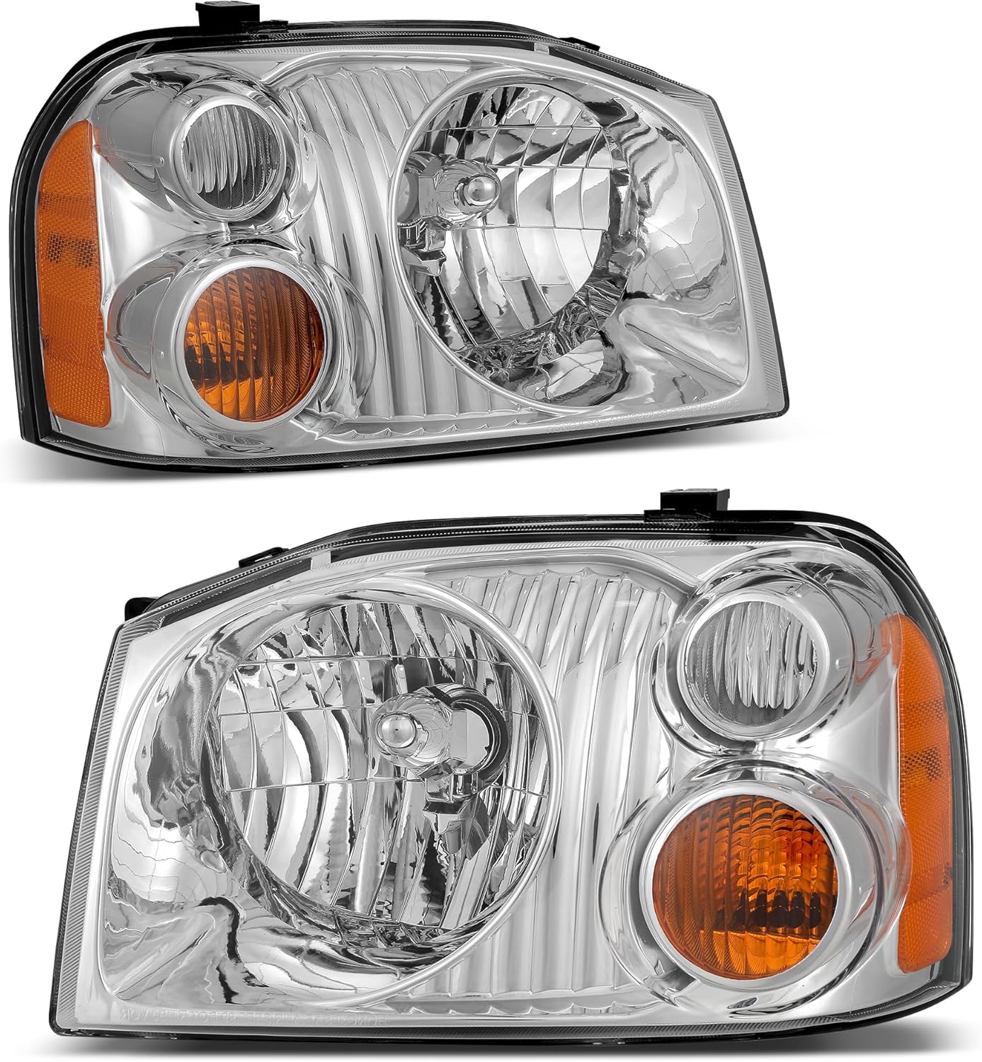 YITAMOTOR Headlights Assembly Compatible with 2001-2004 Frontier Headlamps Replacement Pair Passenger and Driver Side Chrome Housing Amber Reflector Chrome Housing Mustang Headlight Assembly