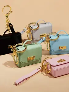Fashion Simple Design Mini Keychain PU Leather Pendant, Handheld Rope Coin Purse Accessory, Phone Bag Hanging Decoration Gift Keychain Wristlet Strap