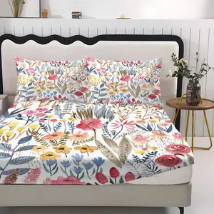 Bohemian Floral Bedding Set, Complete Set, Breathable Soft Polyester, Durable Tear-Resistant, Perfect for Bedroom & Hotel Decor