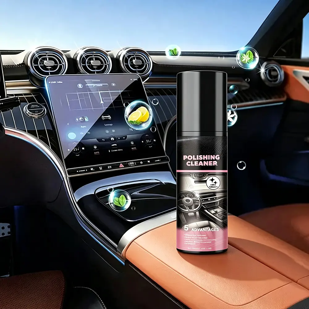 Car Interior Protectant Polishing Cleaner with Acetic Acid & Aminosilicone Oil - Non-Greasy, Deeply Cleans, Improves Texture, UV Shield, Anti-Dust, Restores Matte Finish, Safe for Dashboard Leather & Vinyl, Summer Sun Care