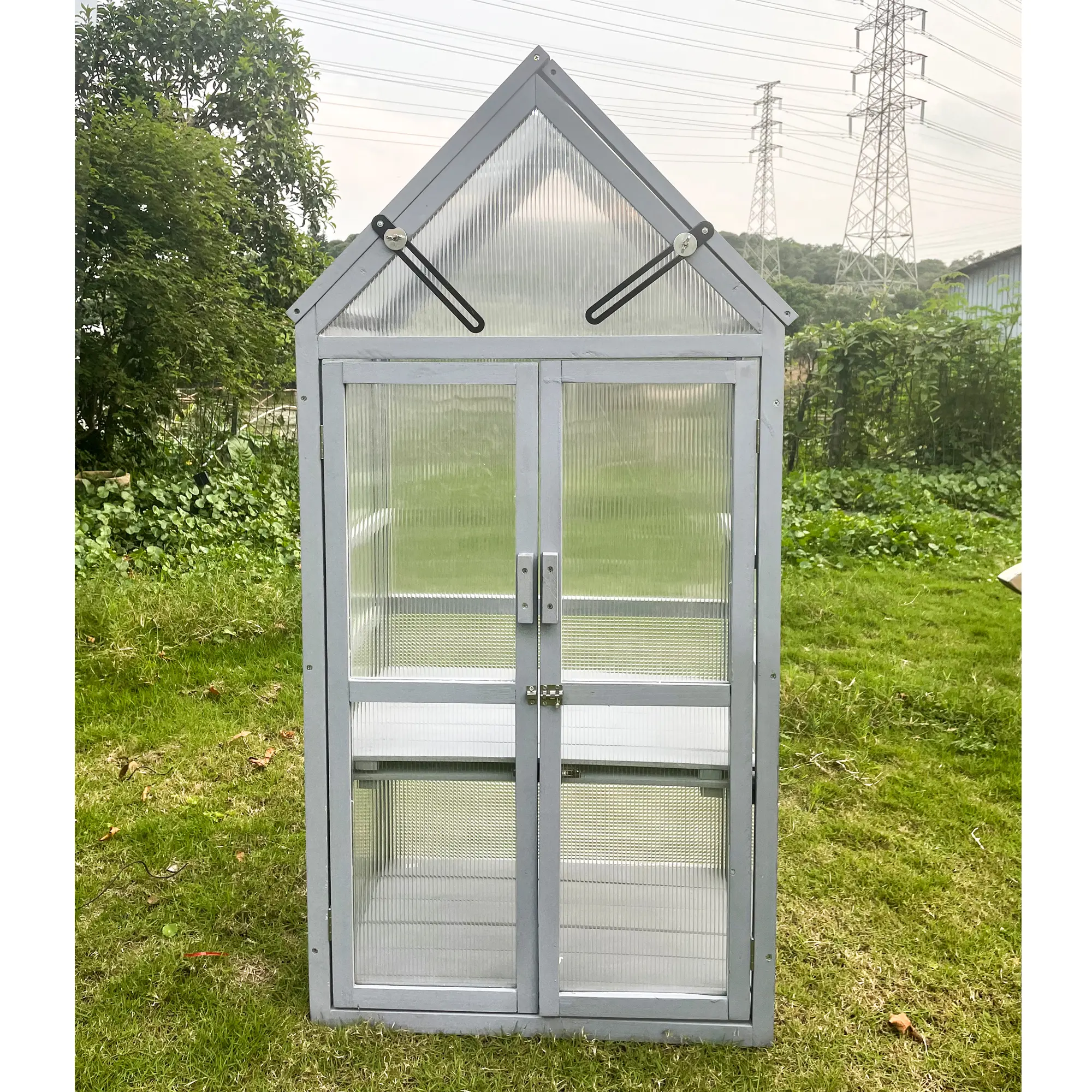 Adjustable Greenhouse Kit - Wooden Construction, UV-Resistant Gray Small Plant Stand with Removable Shelf, 52*26*6 in, Sunlight Adjust Feature, for Indoor & Outdoor Gardening, Mini Greenhouse Indoor