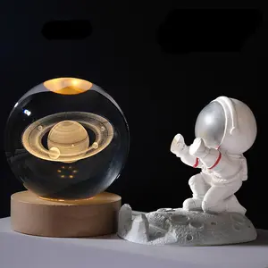 Saturn Crystal Ball 2.4 inch (60mm) Decorative Quartz Glass Sphere with Wooden Base, Elegant Paperweight for Home Decor, Unique Gifts for Men, Friends, and Girls