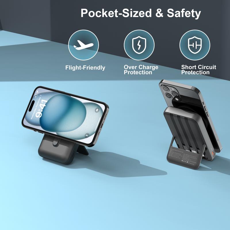 Magnetic Power Bank, 10,000mAh Wireless Portable Charger with 22.5W Max Fast Charging, Built-in USB-C and Lightning Cable, Fast Charging Battery Pack with Phone Stand for iPhone 16/15/14/13/12/Pro/Pro Max Magnetic Power Bank, 10,000mAh Wireless Portable Charger with 22.5W Max Fast Charging, Built-in USB-C and Lightning Cable, Fast Charging Battery Pack with Phone Stand for iPhone 16/15/14/13/12/Pro/Pro Max