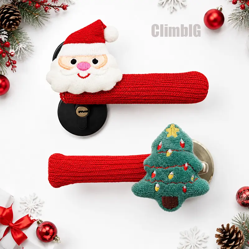 2/4PCS Christmas Door Handle Covers, Plush Santa Claus & Christmas Tree Door Decor, Cozy Holiday Door Handle Sleeves for Home, Bedroom, Living Room & Party Decor, Festive Seasonal Home Accents,Outdoor,Indoor