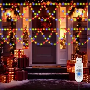 1pc, Wall Courtyard Holiday Party Lights, Christmas Light string, 8 Modes USB Powered Wave String Icicle Christmas Fairy Lights for Indoor Outdoor Decor, 4m/13ft 138LED Curtain Lights for Window, Eaves, Background Wall, Dormitory (Without Battery)