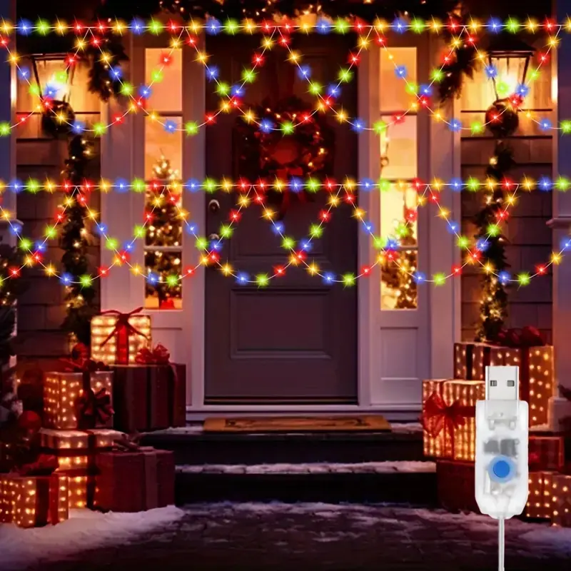 1pc, Wall Courtyard Holiday Party Lights, Christmas Light string, 8 Modes USB Powered Wave String Icicle Christmas Fairy Lights for Indoor Outdoor Decor, 4m/13ft 138LED Curtain Lights for Window, Eaves, Background Wall, Dormitory (Without Battery)