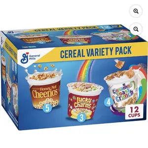 Cereal Cups Variety Pack 12 pk Includes Honey Nut Cheerios Lucky Charms & Cinnamon Toast Crunch