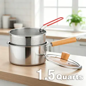 Stainless Steel multifunctional fryer- Deep fryer with basket-Non-Stick Saucepan-Deepfryer-Kitchenmusthaves-Suitable for Induction & Gas Stoves 1.5Quart