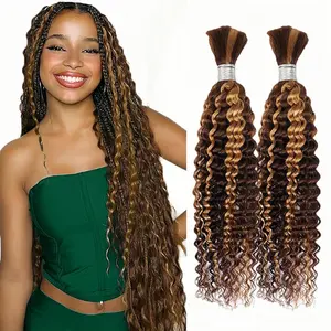 Human Braiding Hair for Boho Braids 4/27 Ombre Curly Human Hair for Boho Braids 2 Bundles 100g Boho Hair for Boho Knotless Braids
