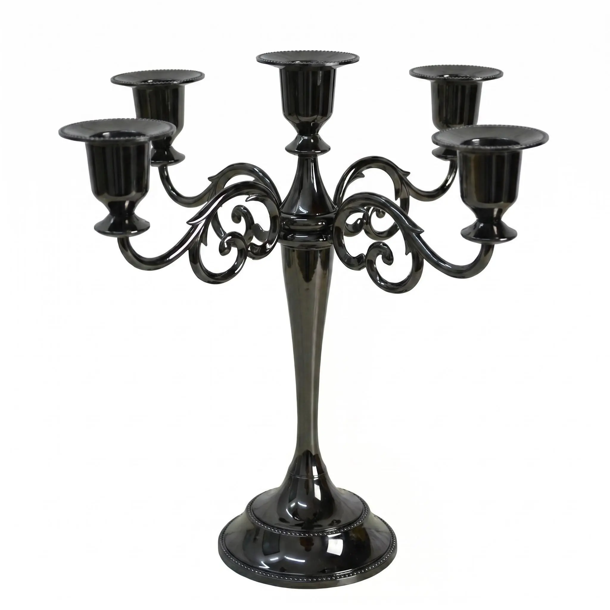 Black Metal Candelabra Centerpiece 5 Arms 10.24 Inch Tall, Decorative Taper Candle Stand for 1/2-1 Inch Candles, Vintage Halloween Gothic Table Decor for Wedding Dining Home (Black)