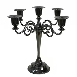 Black Metal Candelabra Centerpiece 5 Arms 10.24 Inch Tall, Decorative Taper Candle Stand for 1/2-1 Inch Candles, Vintage Halloween Gothic Table Decor for Wedding Dining Home (Black)