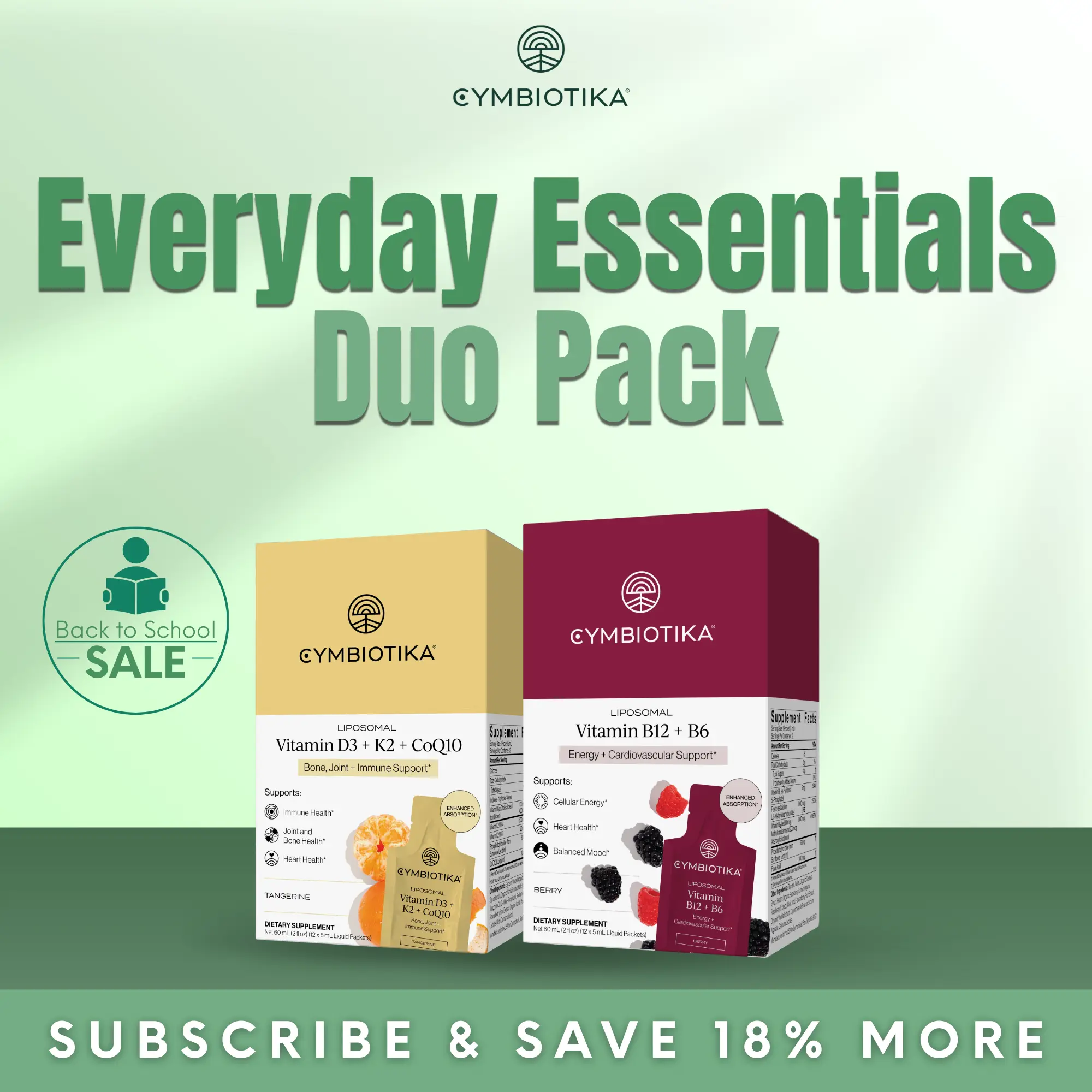 Everyday Essentials Duo Pack | 12*2 Packets | Liposomal B12 + B6 & Vitamin D3 + K2 + CoQ10 | Energy, Immunity & Bone Health | Methylated B Vitamins & Plant-Based D3 with Dual-Form K2