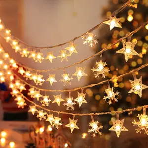 Snowflake Star String Lights, 10m 80 LED Battery Operated Waterproof Christmas Tree Decorations, Indoor Outdoor Wedding Party Decoration, Home Decor Ornaments