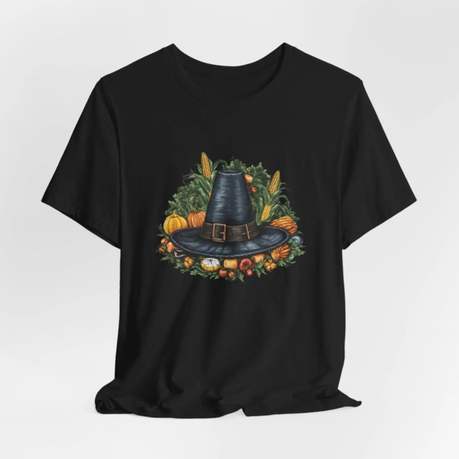 Pilgrim Hat and Harvest Bounty Thanksgiving T-Shirt