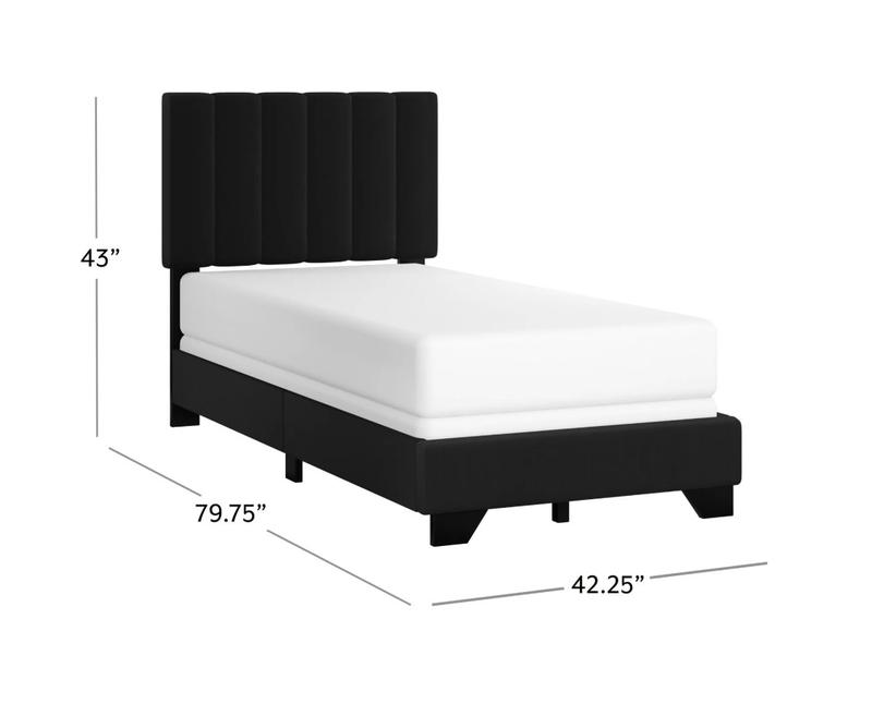 Reece Channel Stitched Upholstered Twin Bed, Black