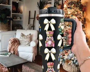 Christmas Coque.tte Nutcracker Tumbler 40oz, Retro Nutcracker Bow Girly Cup 30oz, Watercolor Nutcracker Friends Tumbler with Lid and Straw, Insulated Christmas Water Bottle