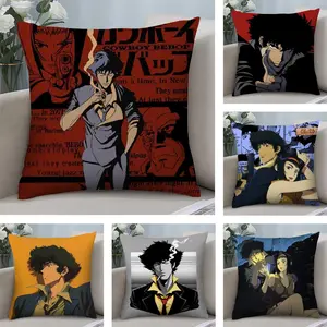 C-Cowboy Bebop Cushion Cover Soft Short Plush Fabric Double-Sided Print Organic Breathable Sofa Pillow Case, Home Machine Washable in Warm Winter Perfect for Home Decor Warm Winter Home Child Gift