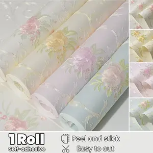 Self-Adhesive European Style Floral Wallpaper Roll, Non-Woven Fabric Peel & Stick Wall Paper for Living Room Bedroom Dormitory, 4 Colors Available