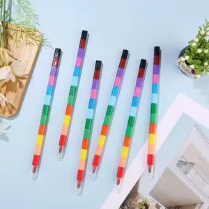 12pcs Vibrant Colorful Stacked Pencils, Combining Rainbow Pencils, 12 Lively Colors, Ideal for School, Office, Birthday Gifts, Creative Stationery