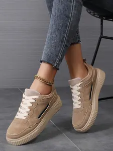Women's Fashionable Lace Up Platform Sneakers, Casual Comfortable Breathable Sports Shoes, Female All-match Round Toe Shoes for Daily Wear, Casual Trainers