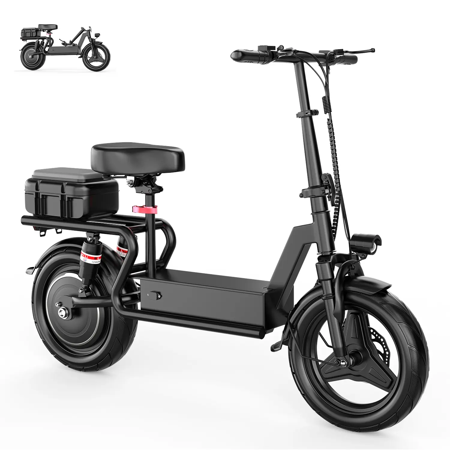Adult Electric Scooter 1000W with Seat 48V 15Ah Battery 25 mph Top Speed 20 - 40 mi Range Portable Folding for Grocery Shopping with Rear Basket