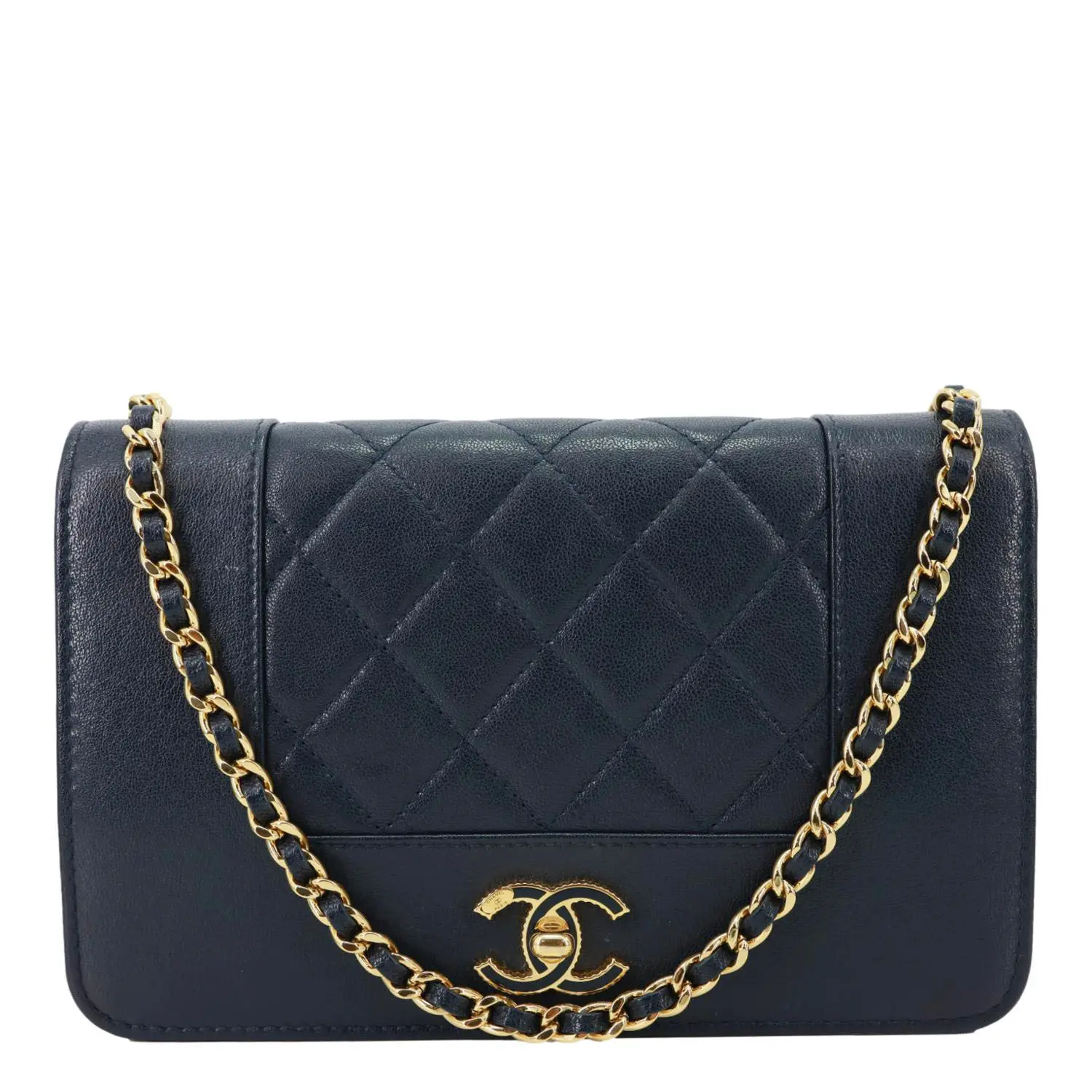 Pre-owned CHANEL Leather Shoulder Bags Mademoiselle Vintage Flap Quilted Wallet On Chain Navy Blue