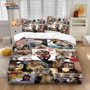3pcs Funny Monkey Face Patchwork Pattern Duvet Cover Set, 2D Flat Print, Includes 1 Duvet Cover & 2 Pillowcases, Excludes Duvet and Pillow Inserts, Soft Comfortable, Suitable for Bedrooms, Hotels, School Dormitories
