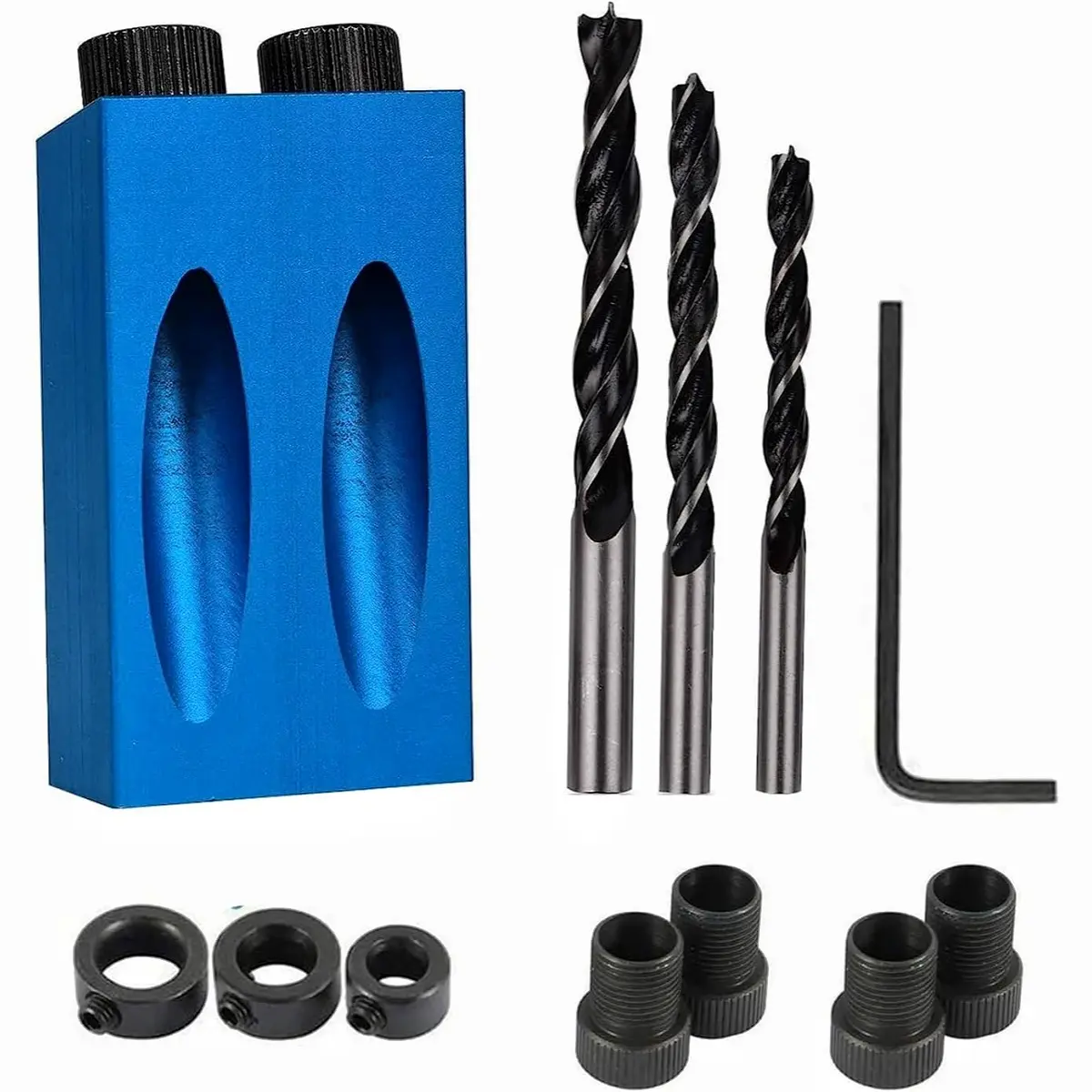 14Pcs Pocket Hole Jig Kit, 15 Degree Woodworking Inclined Hole Jig with 6/8/10mm Drive Adapter for Woodworking Angle Drilling Holes, Angle Carpentry Locator Jig