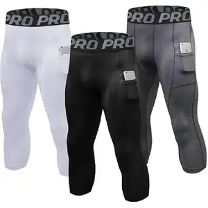 3 Pack Mens Compression Pants 3/4 Length Quick Drying Gym Workout Leggings Running Sports Training Base Layer Bottoms Stretch Fabric Activewear High Waisted Athletic