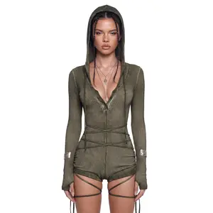 Crossfade Hooded Long Sleeve Romper - Green Crossfade Hooded Long Sleeve Romper - Green