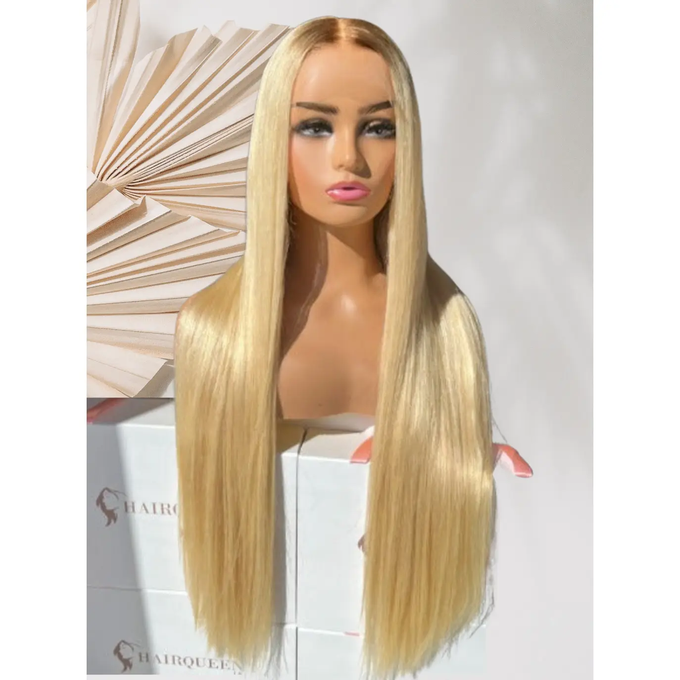 Madison Frontal Lace Synthetic Wig - Blonde Toned, Custom Color, Straight Cut Design, Blonde Toned Wig, Synthetic Fiber, Lace Front, Step Out, Adults, No