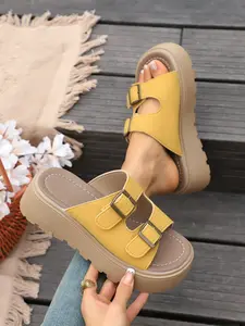 Women's Summer Sandals with Buckle Design, Hollow Out Toe Posture Correcting Slippers, Thick Sole Outdoor Wear Shoes