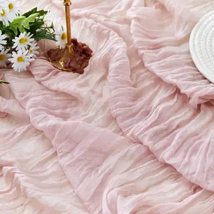 Dusty Pink 10 Ft Cheese Cloth Table Runner, 35 x 120 Inches Boho Gauze Cheesecloth Table Runner, Suitable for Wedding Arch Bridal Party Birthday and Summer Home Decoration