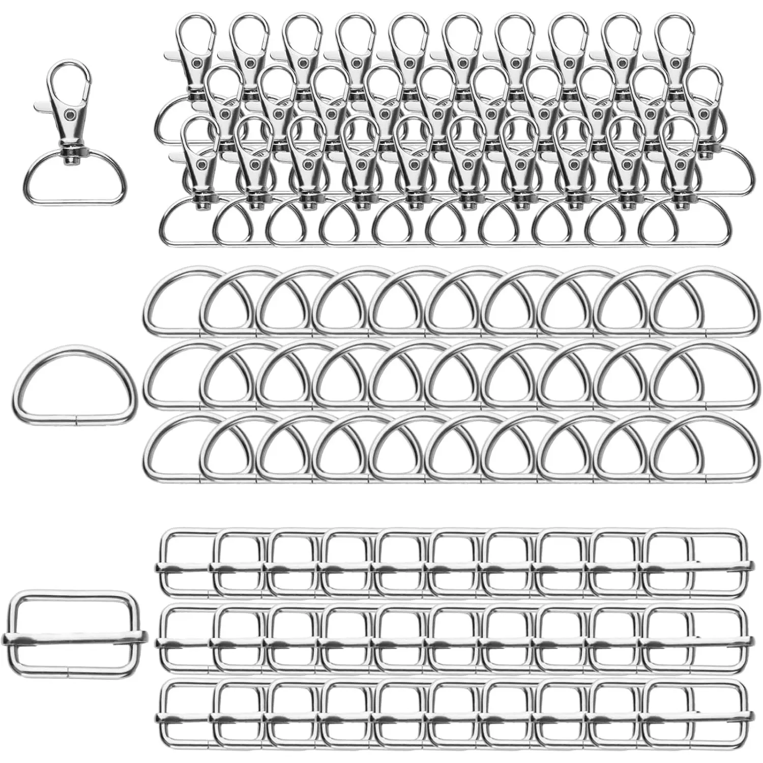 90-Pack Rustproof Silver Backpack Accessory & Bag Kit for Sewing, Crafts - Metal Hooks, Sliding Buckles, Sliders, D-Rings, Carabiners for Purses, Handbag Repair, Nylon Fabric (Home Improvement)