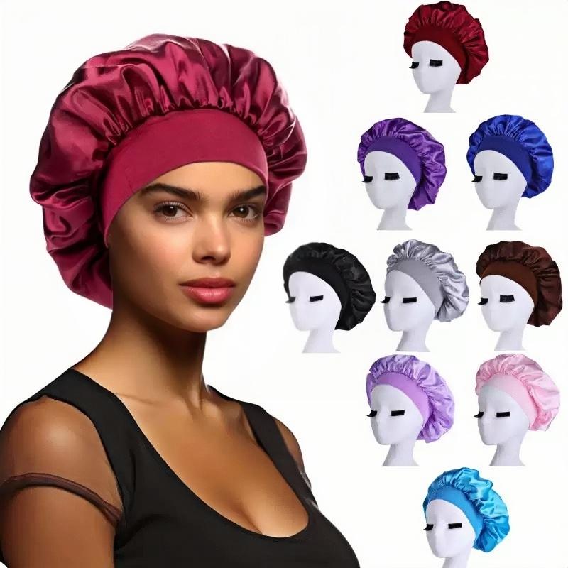 LEFGODY Women's Satin Wide Brim 1-Size Sleep Cap, Elastic Band Hair Wrap for Curly Hair, Multi-Use Shower Cap, One Size tiktokshopspringglowup