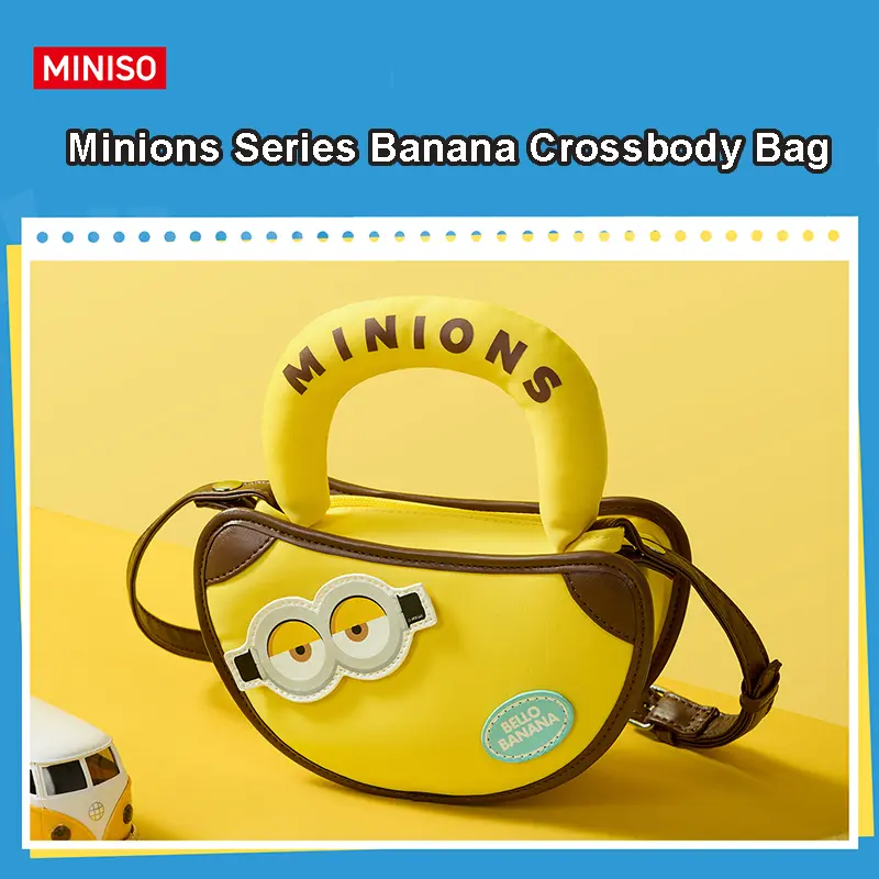 MINISO Women's Minions Banana Crossbody Bag - Banana Theme, Cartoon Print, Dual Hand & Crossbody Carry, Lightweight Portable, Ideal For Summer Shopping, Casual Outings