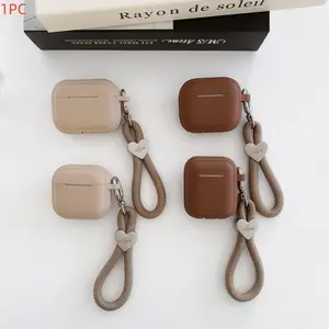 Tapioca Caramel Color Square Case for AirPods Pro 2, Apple Earphone Cover, Silicone Soft Shell for AirPods 3/4, Bluetooth-compatible Headset Protector