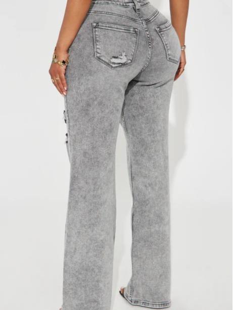 Remi Ripped Stretch Baggy Jeans - Grey