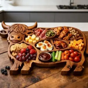 Highland Cow Wooden Charcuterie Board, Unique Animal Pattern, Perfect for Parties, Celebrations & Festive Gatherings, Ideal Gift Birthdays, Festivals, Christmas, Halloween, Snacks Portable Stainless Steel Lunch Box with Battery