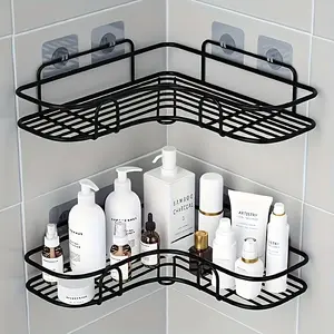 Rust-Proof Stainless Steel Corner Shower Shelf - Multi-Compartment Wall-Mounted Bathroom Organizer for Shampoo, Conditioner, and Cosmetics, Space-Saving Design, Durable Black Finish, Suitable for Modern Bathrooms, Bathroom Storage and Accessories,summervi