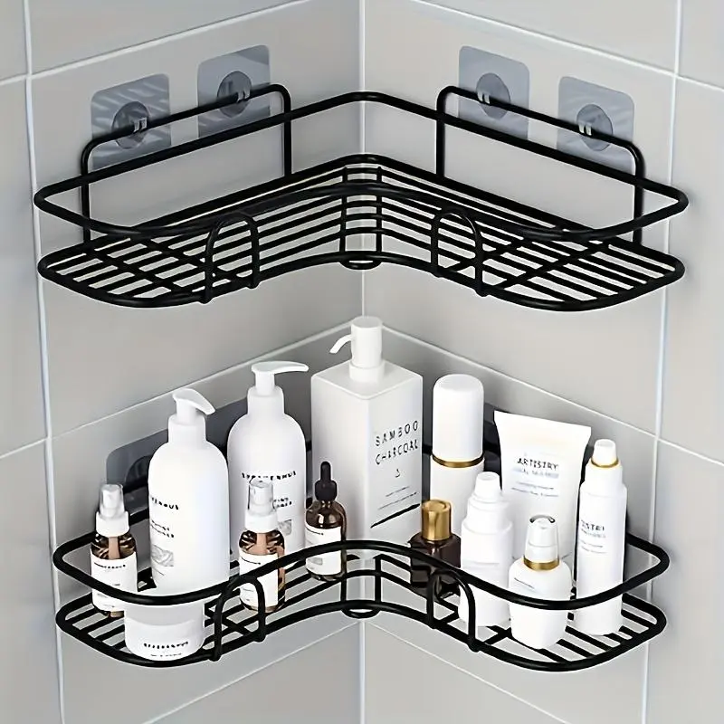 Rust-Proof Stainless Steel Corner Shower Shelf - Multi-Compartment Wall-Mounted Bathroom Organizer for Shampoo, Conditioner, and Cosmetics, Space-Saving Design, Durable Black Finish, Suitable for Modern Bathrooms, Bathroom Storage and Accessories,summervi