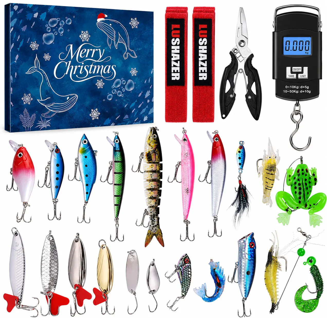 2025 Christmas Advent Calendar, 24-Day Countdown Calendar with Fishing Lures Set & Tools, Surprise Holiday Gift for Adult Men